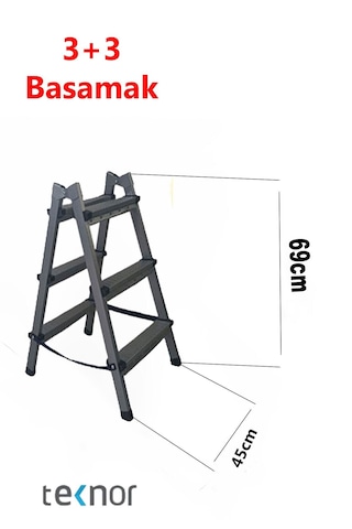 Çift Taraflı Dayanıklı 3+3 Metal Basamaklı Merdiven