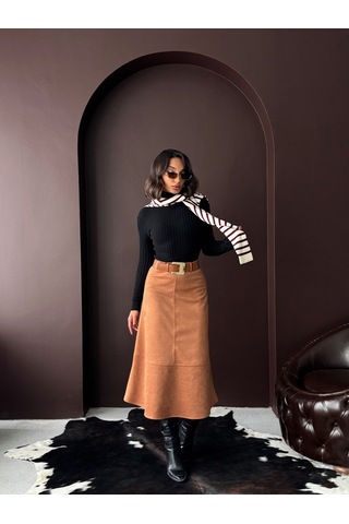 Verymoda Süet Uzun Etek F2004 Taba