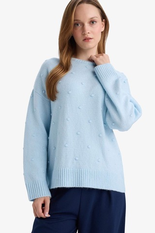 Defacto Relax Fit Bisiklet Yaka Triko Kazak G4197ax25wnbe216 Mavi-be216