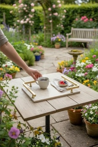 Akayev Traverten Mat Altın L Dizayn 30x20 Cm Tepsi Beyaz