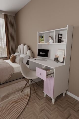 Df09105 Çekmeceli Kapaklı Kitaplıklı Çalışma Masası Bilgisayar Masası Pembe