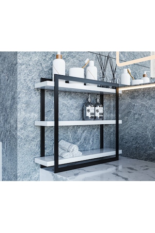 Mutfak Banyo Rafı 3 Raflı Metal Çerçeveli Beyaz