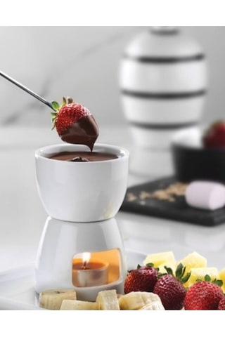 Güral Porselen Fondü Seti Fondü Takımı Çatal Porselen Beyaz