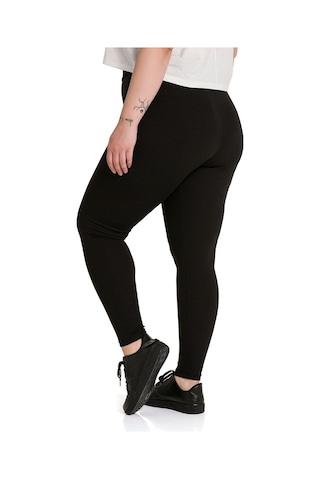 Büyük Beden Fitilli Beli Lastikli Bilekte Siyah Bayan Tayt