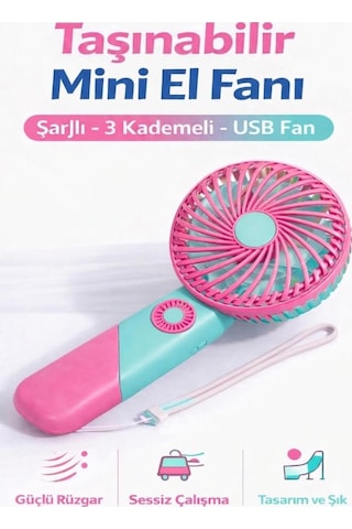 Taşınabilir Mini El Fanı Şarjlı 3 Kademeli Usb Fan Sessiz Güçlü Rüzgar Vantilatör