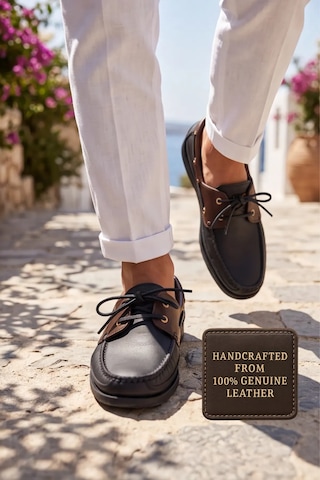 Liarca Blue Boy Marina Siyah Kahve Hakiki Deri Lüks Erkek Tekne Ayakkabısı, Makosen, Loafer Ve Casual... Siyah - Kahverengi