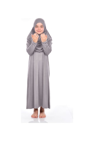 İhvan Çocuk Pratik Namaz Elbisesi 9-11 Yaş Gri Renk Gri
