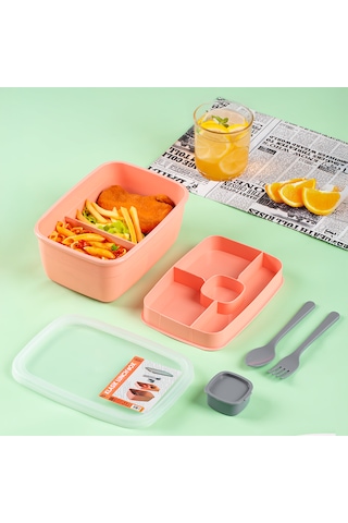 Porsima 3198 Vakumlu 2 Katlı Lunch Box - Sefer Tası 1200 Ml Somon