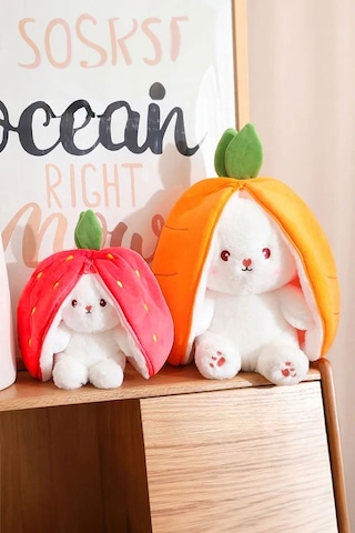 Sevimli Çilek Tavşan Peluş Çilek Tavşan Çantalı 40 Cm Sevimli