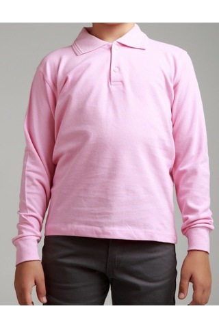 Nacar Store Kız & Erkek Çocuk Uzunkol Polo Yaka Okul T-shırt Pembe