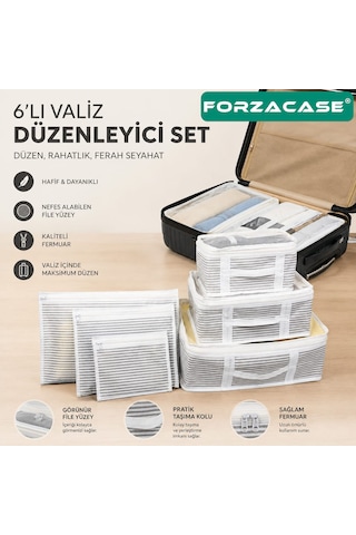 Forzacase 6 Lı Beyaz Çizgili Valiz Düzenleyici Bavul Içi Organizer Set, Seyahat Hurcu - Fc816
