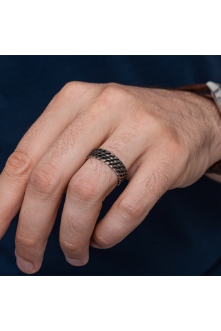 Gurmet Zincir Model Eskitme Vintage Tek Gümüş Alyans Yüzük Beyaz
