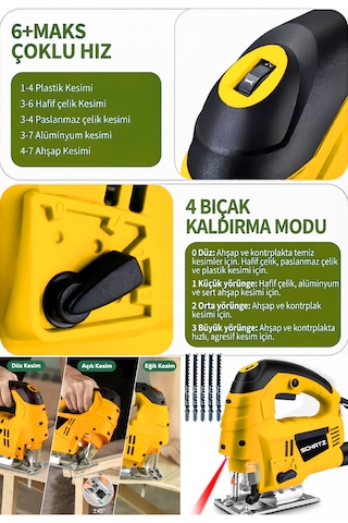 Schatz 800 W Lazerli Devir Ayarlı Dekupaj Testere Makinesi Sarı + 5 Adet Testere Ucu