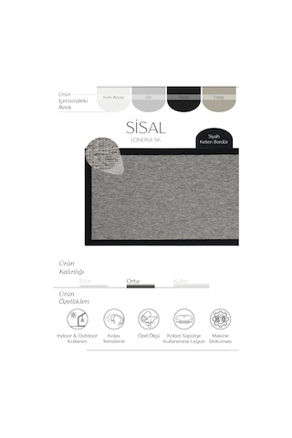 Cool Halı Londra Gri Mutfak Halısı Hasır Leke Tutmaz Tezgah Önü Yolluk Bordürlü İthal Sisal Halı