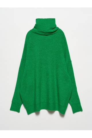 Dilvin 2268 Balıkçı Yaka Oversize Kazak-yeşil