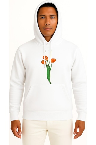 Bahriyeli Collection Kapüşonlu Hollanda Lale Göğüs Baskılı Unisex Sweatshirt Beyaz