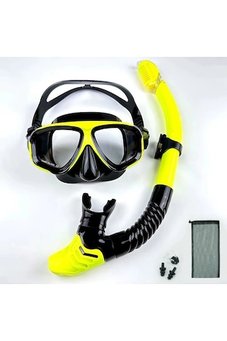 Urbannest Profesyonel Tüplü Dalış Maskesi Şnorkel Takım Elbise - Yetişkin Silikon Etek - Siyah All Black Çok Renkli