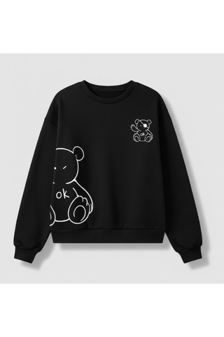 Elora Unisex Erkek/kadın Ok Bear Özel Renkli Baskılı Oversize Bisiklet Yaka Sweatshirt