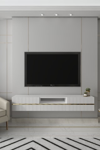 180dhdtdaç5ba Tedy Duvara Monte Pleksi Lazer Desen Kapaklı Tv Sehpası Beyaz-altın