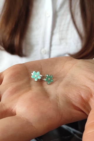 Mavi Mineli Çiçek Tasarım 925 Ayar Gümüş Kız Çocuk Küpe