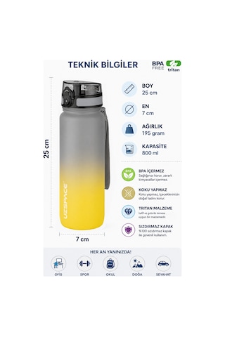 800 Ml Çift Renk Softtouch Tritan Su Matarası Gri-sarı