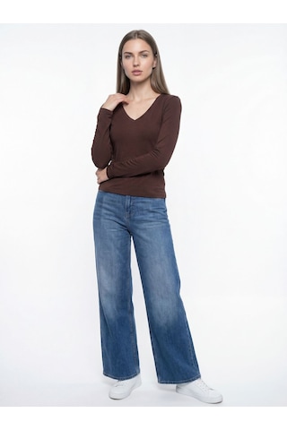 Slim Crop Fit Kadın Tshirt U.kol Kahverengi