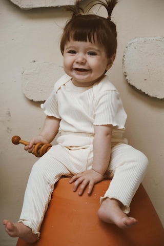 Deniz Kabuğu Nakışlı Fitilli Body Tayt Set Krem