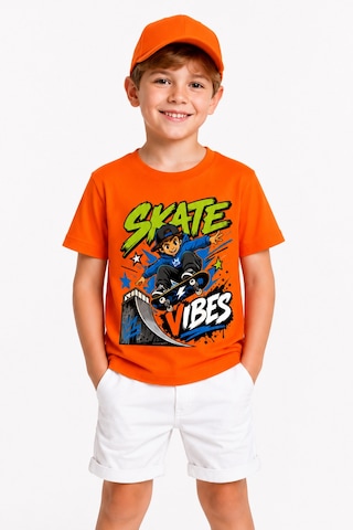 Bayloranzzo Skate Vibes %100 Pamuk Premium Kalite Erkek Çocuk Tişörtü Turuncu