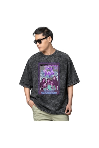 Sevbano Deep Purple Rock Metal Müzik Grubu Baskılı Unisex Oversize Vintag Siyah