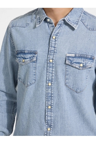 Guess Gj Slim Ls Erkek Mavi Regular Fit Denim Gömlek M5rh55d5m82-gjer Mavi