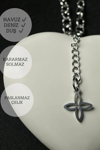 Paperclip Ataş Model Zincir Silver Renk Çelik Sallantılı Halhal Taş Serisi Gümüş