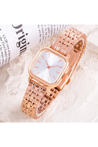 Saattino St-304297 Rose Küçük Kare Kasa Vintage Retro Kadın Kol Saati