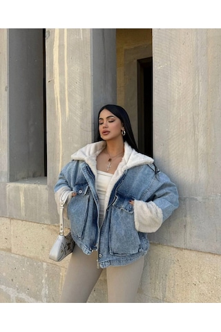 Odl Jeans Kürk Detaylı Denim Ceket Kot Rengi