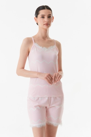 Fullamoda Desenli Dantel Detaylı Şortlu Pijama Takımı 24mıcg631211145-pudra 24MICG631211145-Pudra