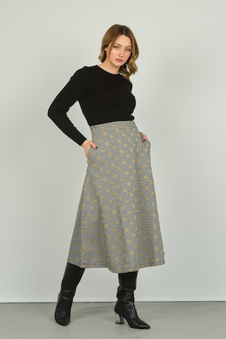 Sistas Kadın Desenli Midi Boy Rahat Form Etek 23922 Siyah