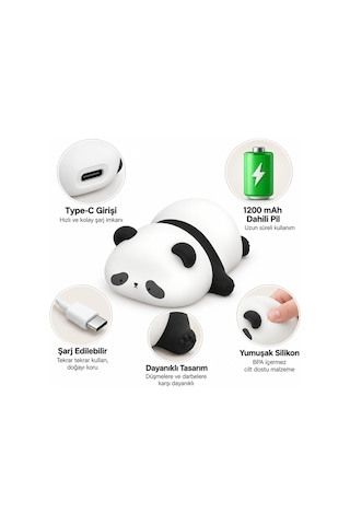 Muıtomas Panda Figürü Slikon Gece Lambası Usb-c Beyaz