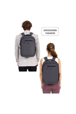 Dada Unisex Gri Okul Çanta Orta Boy Lise Üniversite 13,3-14 inç Usb Type-c Su Geçirmez Oxford Kumaş