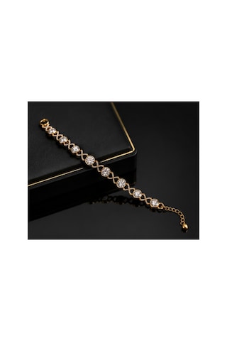 Xupıng Gold Renk Sonsuzluk Desenli Zirkon Taşlı Çelik Bileklik Xupıng & Luvia Unisex Çok Renkli
