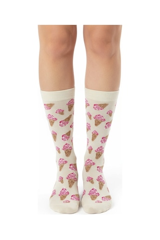 Gost Liria İce Cream Socks Desenli Unisex Soket Çorap EKru