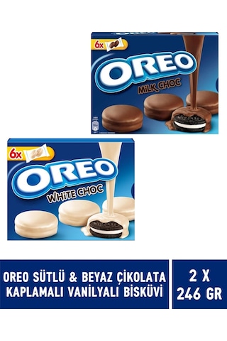 Oreo Sütlü Çikolata Kaplamalı Vanilyalı + Beyaz Çikolata Kaplamalı Vanilyalı Bisküvi 2 x 246 G
