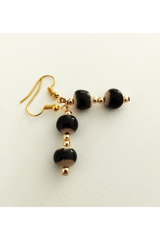 K210 Seramik Boncuklu Küpe Siyah&altın Sarısı Altın - Siyah