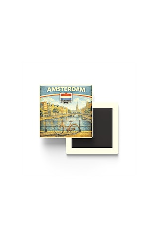 Hollanda Amsterdam Şehri Temalı Vintage Buzdolap Magneti 9x9 Cm