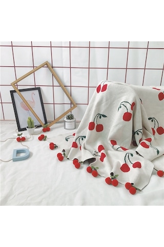 Sones Çocuk Çilek Örgü Pamuklu Battaniye Ölçü: 100 X 130cm Beyaz