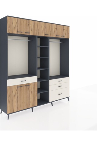 Hyperion Dolap 11 Raflı 4 Çekmeceli 2 Askılı 220x44x243 Antrasit-çam/aytaşı Atlas Çam/aytası