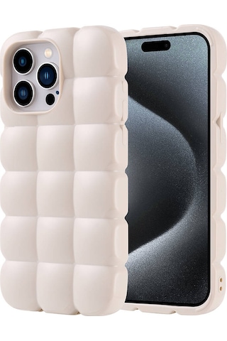 Zore Apple Uyumlu iPhone 15 Pro Max Kılıf Parlak Esnek Silikon Dom Dom Kapak - Beyaz Beyaz
