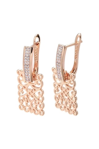 Samdoo Kadınlar İçin Gümüş Altın Kaplama Zirkonyalı Delikli Simpliçe Lüks Küpe - Gül Altını Rengi Gold