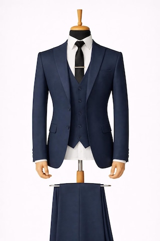 Erkek İtalyan Kesim Slim Fit Yelekli Takım Elbise - 7503 Lacivert