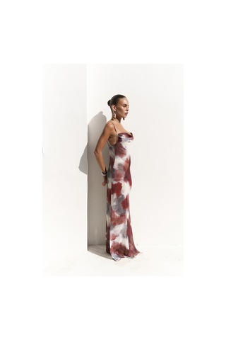 Mai Collection Mai Studios Co. Chomhan Askılı Degaje Bordo Uzun Elbise Bordo