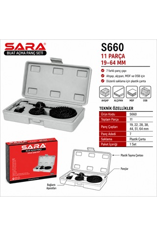 Sara S660 Buat Açma Panç Seti 11 Parça, 19-64 Mm