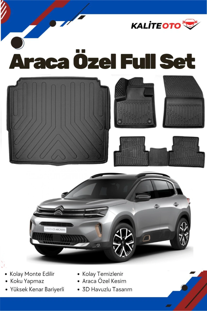 Citroen C5 Aircross 2020 Model Yumuşak Paspas+alt Bagaj Havuzu Seti